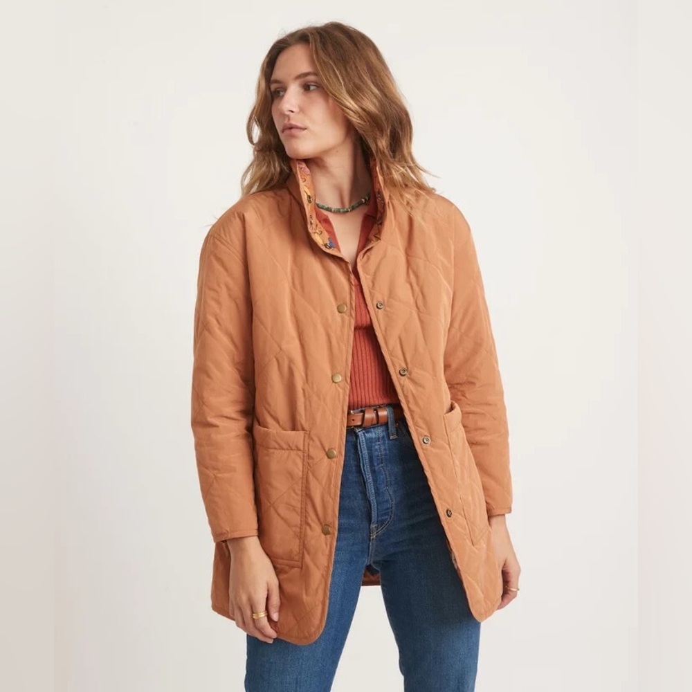 Marine Layer Reversible Timber Cove Quilted Chore Jacket Brown Floral MEDIUM